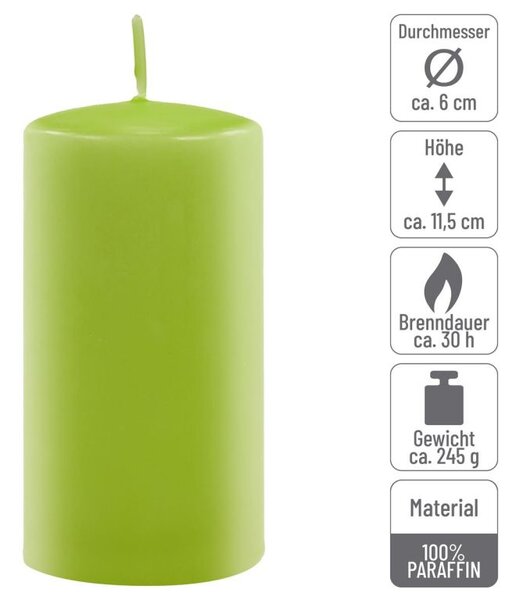 Světle zelená parafínová svíčka 11,5 cm, 30h, sada 6 ks