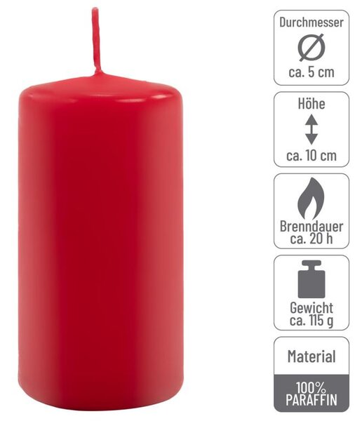 Červená parafínová svíčka 10 cm, 20 h hoření, sada 16 ks
