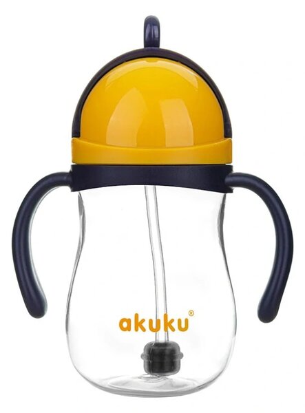 Kouzelná láhev s brčkem a závažím Akuku 280 ml žlutá