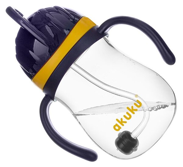 Kouzelná láhev s brčkem a závažím Akuku 280 ml žlutá