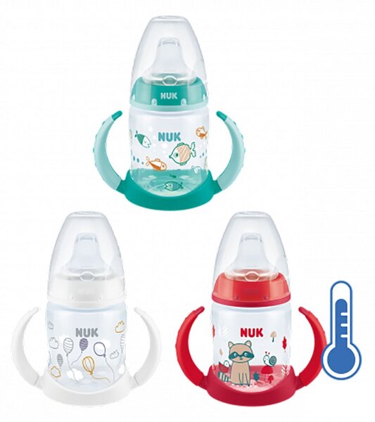 Kojenecká láhev na učení NUK s kontrolou teploty 150 ml červená