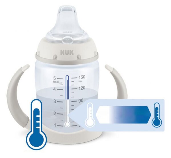 Kojenecká láhev na učení NUK s kontrolou teploty 150 ml červená