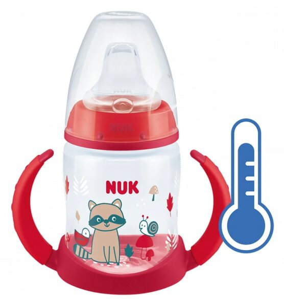 Kojenecká láhev na učení NUK s kontrolou teploty 150 ml červená