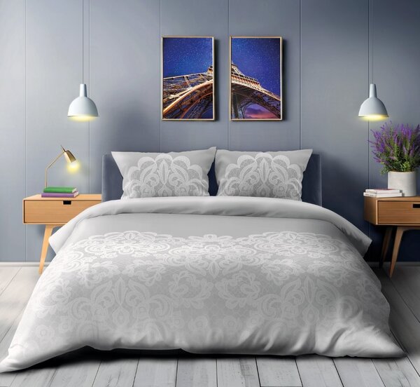 Faro Bavlněné saténové povlečení Piano 002 140x200 cm + 70x90 cm šedé