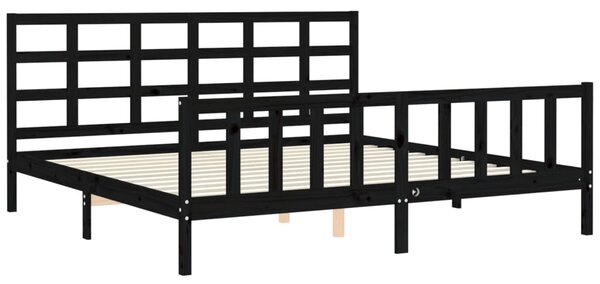 Rám postele s čelem černý 200 x 200 cm masivní dřevo 3192125