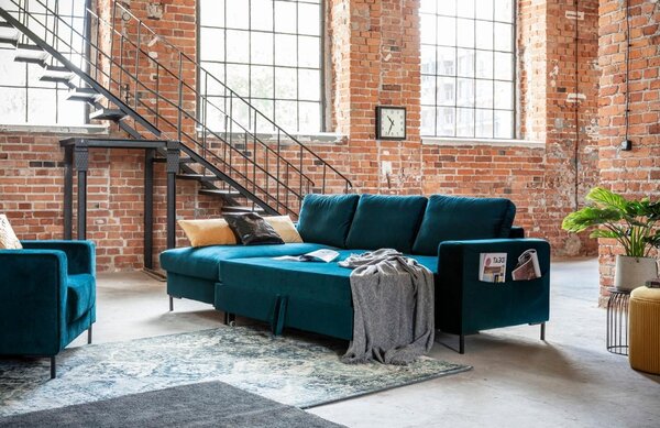 -25 % Dny MOMENTI– Miuform Sametová rozkládací pohovka Lofty Lilly 236 cm, levá