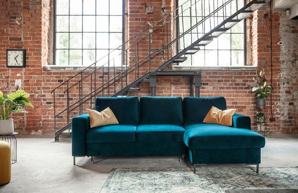 -25 % Dny MOMENTI– Miuform Sametová rozkládací pohovka Lofty Lilly 236 cm, pravá