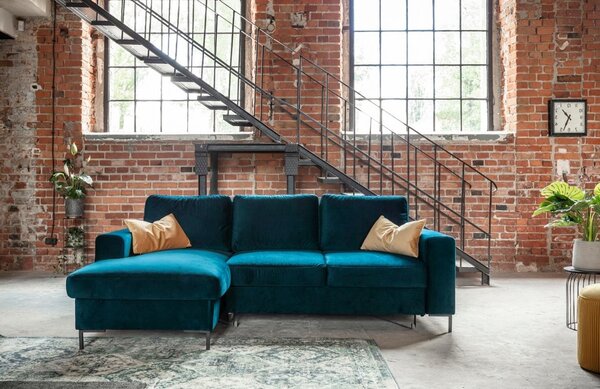 -25 % Dny MOMENTI– Miuform Sametová rozkládací pohovka Lofty Lilly 236 cm, levá