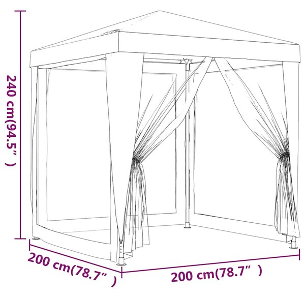 Party stan se 4 síťovanými bočnicemi modrý 2 x 2 m HDPE 319217