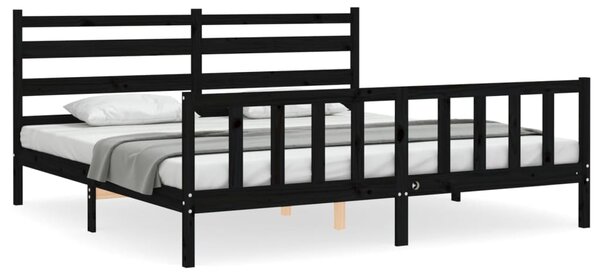 Rám postele s čelem černý 200 x 200 cm masivní dřevo 3192060