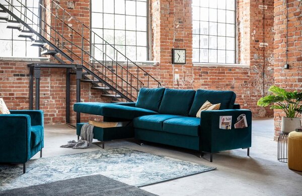 -25 % Dny MOMENTI– Miuform Sametová rozkládací pohovka Lofty Lilly 236 cm, levá