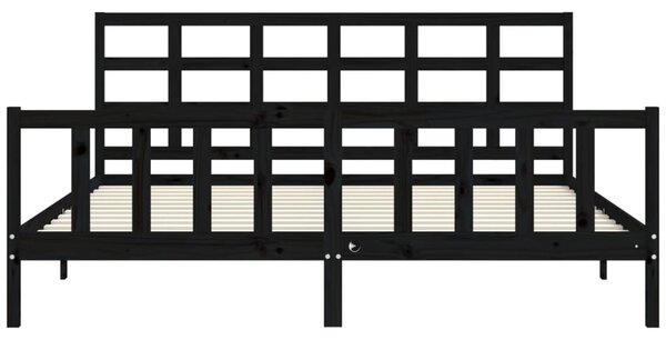 Rám postele s čelem černý 200 x 200 cm masivní dřevo 3192125