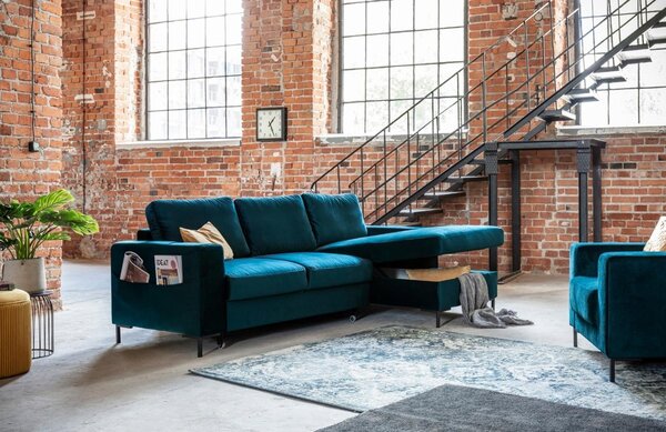 -25 % Dny MOMENTI– Miuform Sametová rozkládací pohovka Lofty Lilly 236 cm, pravá