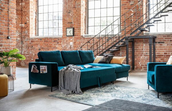 -25 % Dny MOMENTI– Miuform Sametová rozkládací pohovka Lofty Lilly 236 cm, pravá