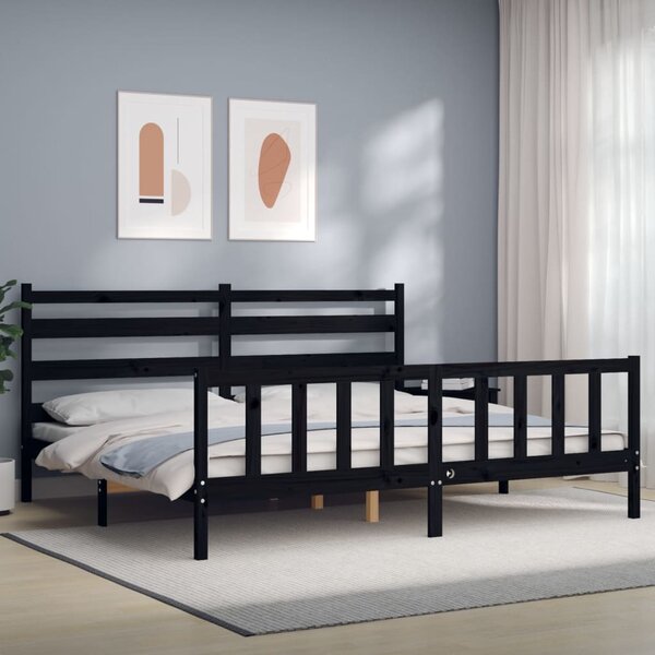 Rám postele s čelem černý 200 x 200 cm masivní dřevo 3192060