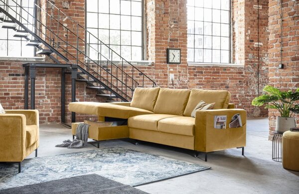 -25 % Dny MOMENTI– Miuform Sametová rozkládací pohovka Lofty Lilly 236 cm, levá