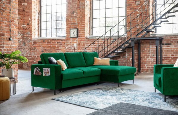 -25 % Dny MOMENTI– Miuform Sametová rozkládací pohovka Lofty Lilly 236 cm, pravá