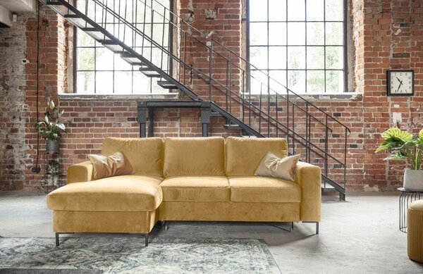 -25 % Dny MOMENTI– Miuform Sametová rozkládací pohovka Lofty Lilly 236 cm, levá