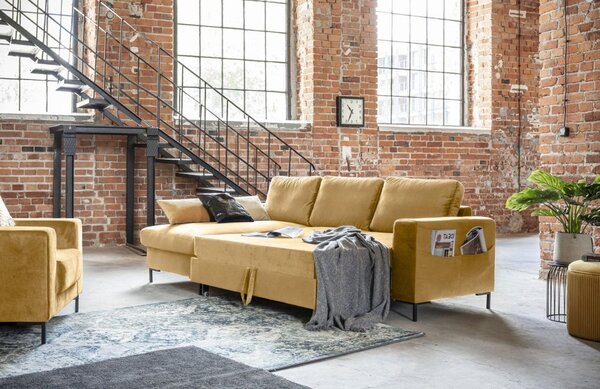 -25 % Dny MOMENTI– Miuform Sametová rozkládací pohovka Lofty Lilly 236 cm, levá