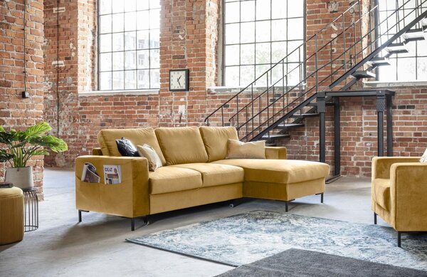 -25 % Dny MOMENTI– Miuform Sametová rozkládací pohovka Lofty Lilly 236 cm, pravá