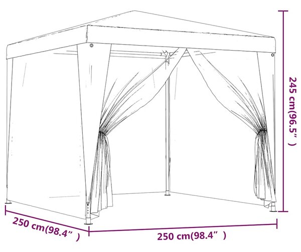 Party stan se 4 síťovanými bočnicemi zelený 2,5 x 2,5 m HDPE 319223
