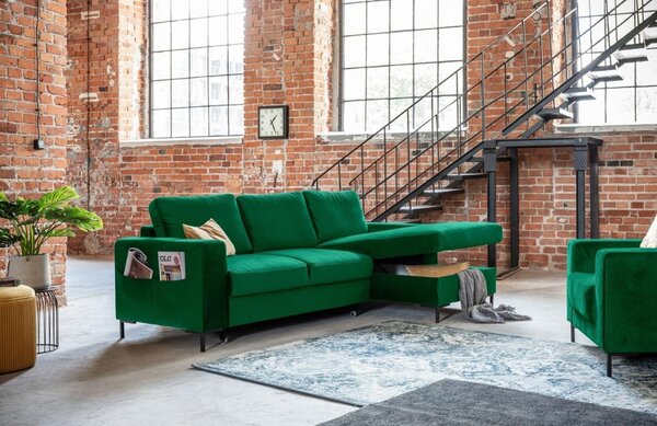 -25 % Dny MOMENTI– Miuform Sametová rozkládací pohovka Lofty Lilly 236 cm, pravá