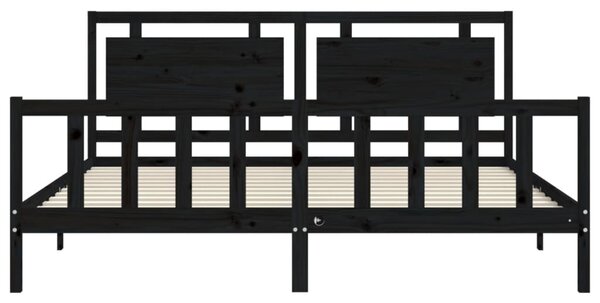 Rám postele s čelem černý 200 x 200 cm masivní dřevo 3192190