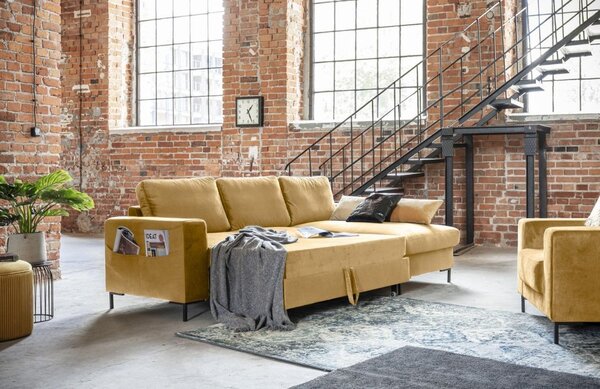-25 % Dny MOMENTI– Miuform Sametová rozkládací pohovka Lofty Lilly 236 cm, pravá