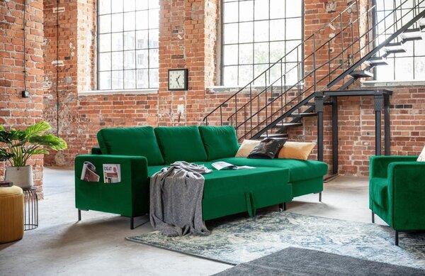 -25 % Dny MOMENTI– Miuform Sametová rozkládací pohovka Lofty Lilly 236 cm, pravá