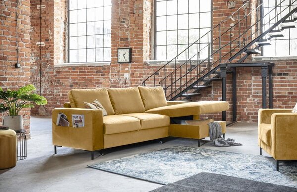 -25 % Dny MOMENTI– Miuform Sametová rozkládací pohovka Lofty Lilly 236 cm, pravá
