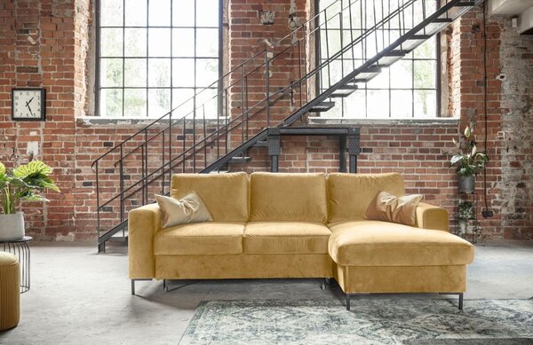 -25 % Dny MOMENTI– Miuform Sametová rozkládací pohovka Lofty Lilly 236 cm, pravá