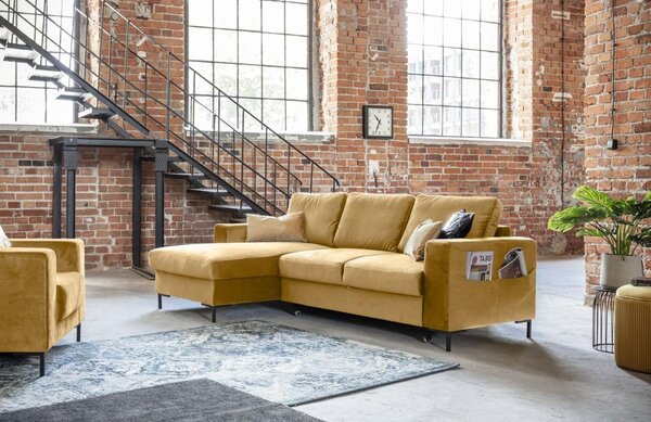 -25 % Dny MOMENTI– Miuform Sametová rozkládací pohovka Lofty Lilly 236 cm, levá