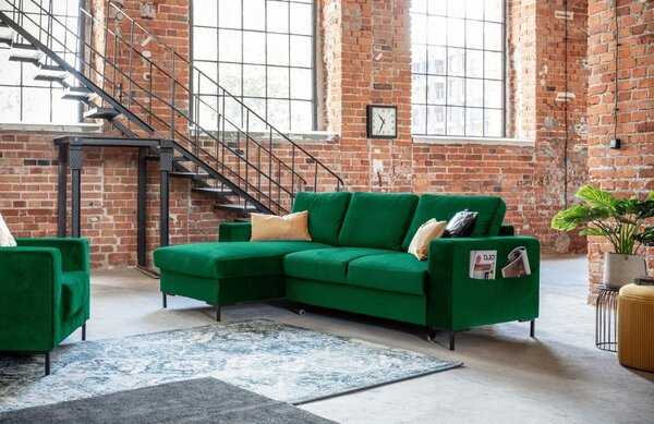 -25 % Dny MOMENTI– Miuform Sametová rozkládací pohovka Lofty Lilly 236 cm, levá