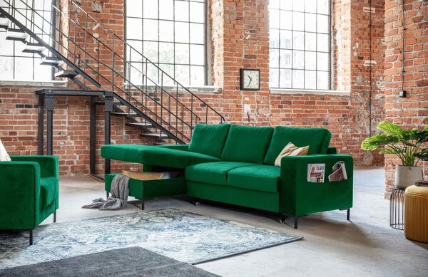 -25 % Dny MOMENTI– Miuform Sametová rozkládací pohovka Lofty Lilly 236 cm, levá