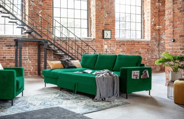 -25 % Dny MOMENTI– Miuform Sametová rozkládací pohovka Lofty Lilly 236 cm, levá