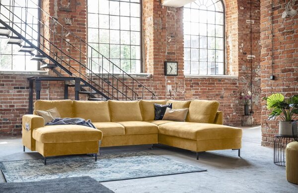 -25 % Dny MOMENTI– Miuform Sametová rozkládací pohovka Lofty Lilly 303 cm, pravá