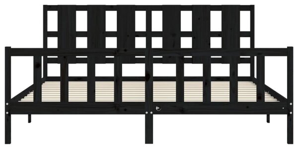 Rám postele s čelem černý 200 x 200 cm masivní dřevo 3192255