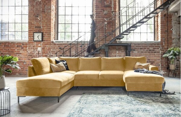 -25 % Dny MOMENTI– Miuform Sametová rozkládací pohovka Lofty Lilly 303 cm, levá