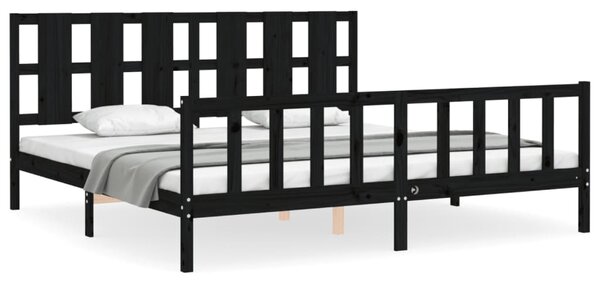 Rám postele s čelem černý 200 x 200 cm masivní dřevo 3192255