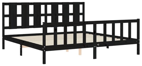Rám postele s čelem černý 200 x 200 cm masivní dřevo 3192255