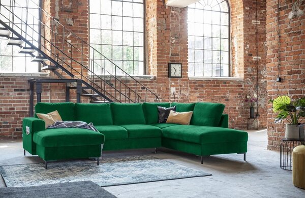 -25 % Dny MOMENTI– Miuform Sametová rozkládací pohovka Lofty Lilly 303 cm, pravá