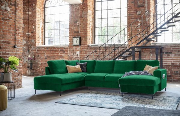 -25 % Dny MOMENTI– Miuform Sametová rozkládací pohovka Lofty Lilly 303 cm, levá