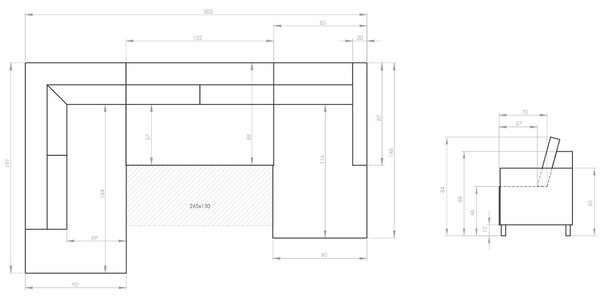 -25 % Dny MOMENTI– Miuform Sametová rozkládací pohovka Lofty Lilly 303 cm, levá