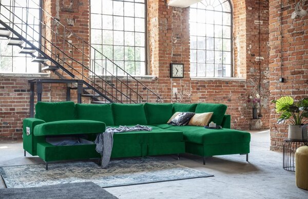 -25 % Dny MOMENTI– Miuform Sametová rozkládací pohovka Lofty Lilly 303 cm, pravá