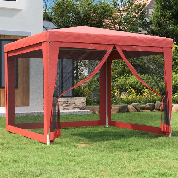 Party stan se 4 síťovanými bočnicemi červený 3 x 3 m HDPE 319230