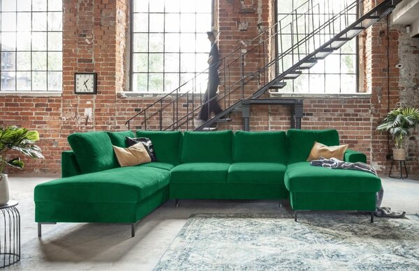 -25 % Dny MOMENTI– Miuform Sametová rozkládací pohovka Lofty Lilly 303 cm, levá