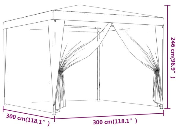 Party stan se 4 síťovanými bočnicemi červený 3 x 3 m HDPE 319230