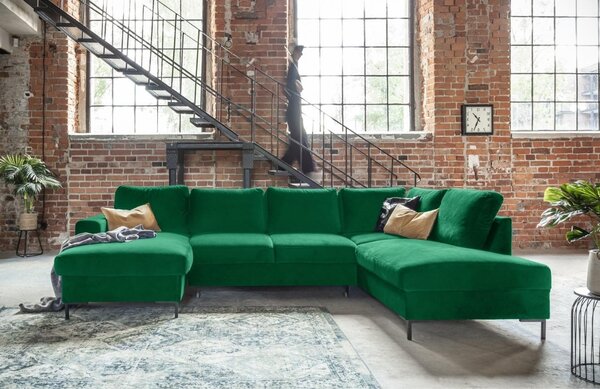 -25 % Dny MOMENTI– Miuform Sametová rozkládací pohovka Lofty Lilly 303 cm, pravá