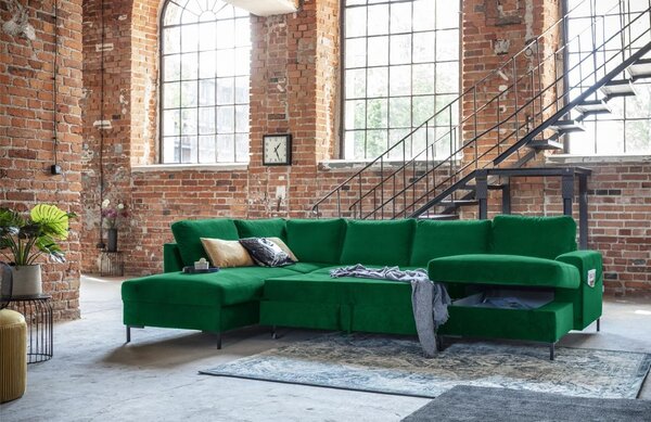 -25 % Dny MOMENTI– Miuform Sametová rozkládací pohovka Lofty Lilly 303 cm, levá