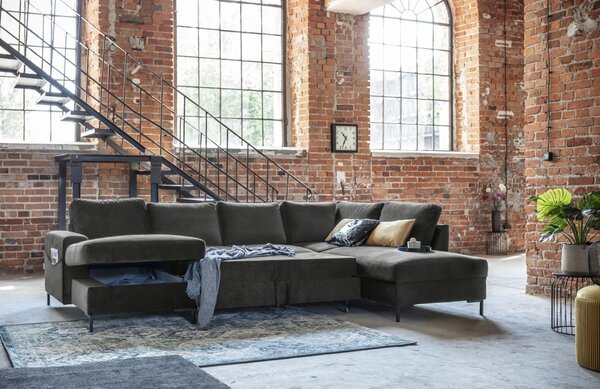 -25 % Dny MOMENTI– Miuform Sametová rozkládací pohovka Lofty Lilly 303 cm, pravá